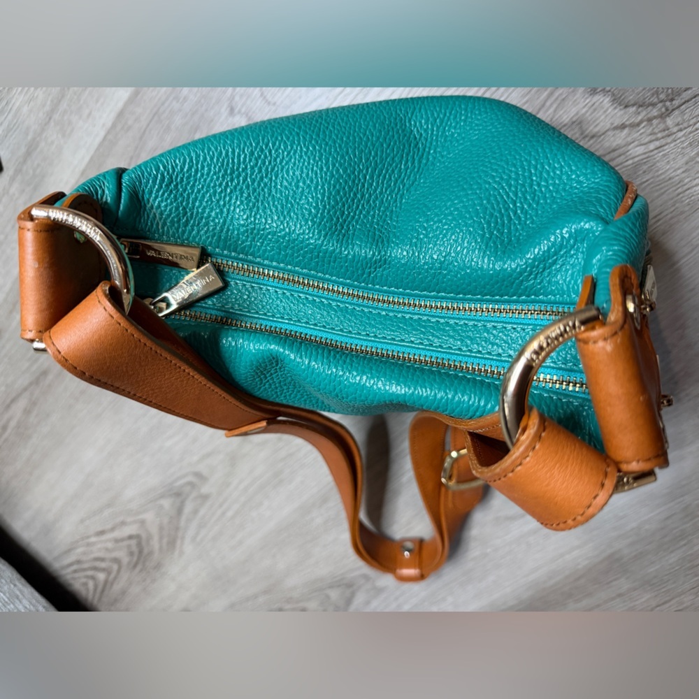 Valentina Teal and Brown Leather Shoulder Bag - Picture 9 of 16